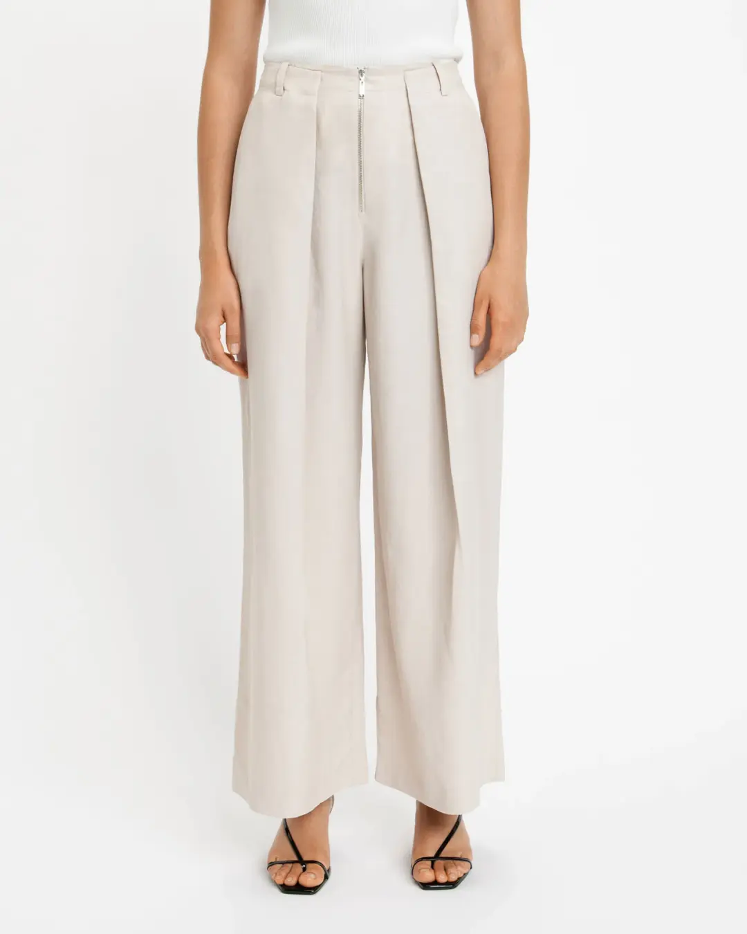 Cue Zip Front Wide Leg Pant Stone Size AU 12 for rent on The Volte - main image