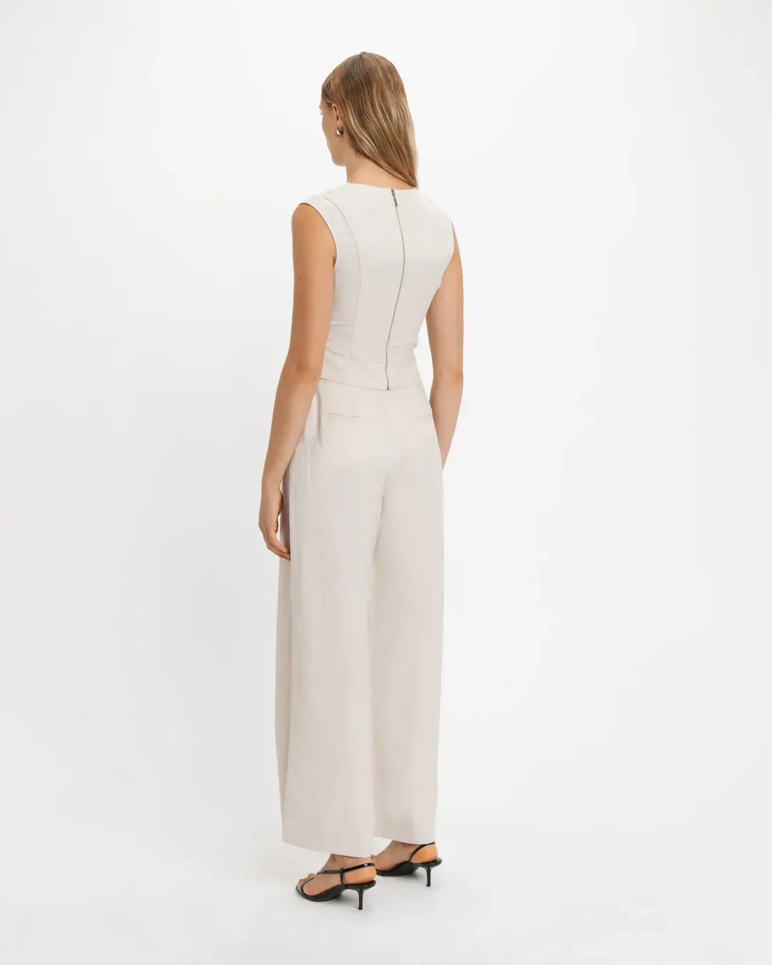 Cue Zip Front Wide Leg Pant Stone Size AU 12 for rent on The Volte - main image
