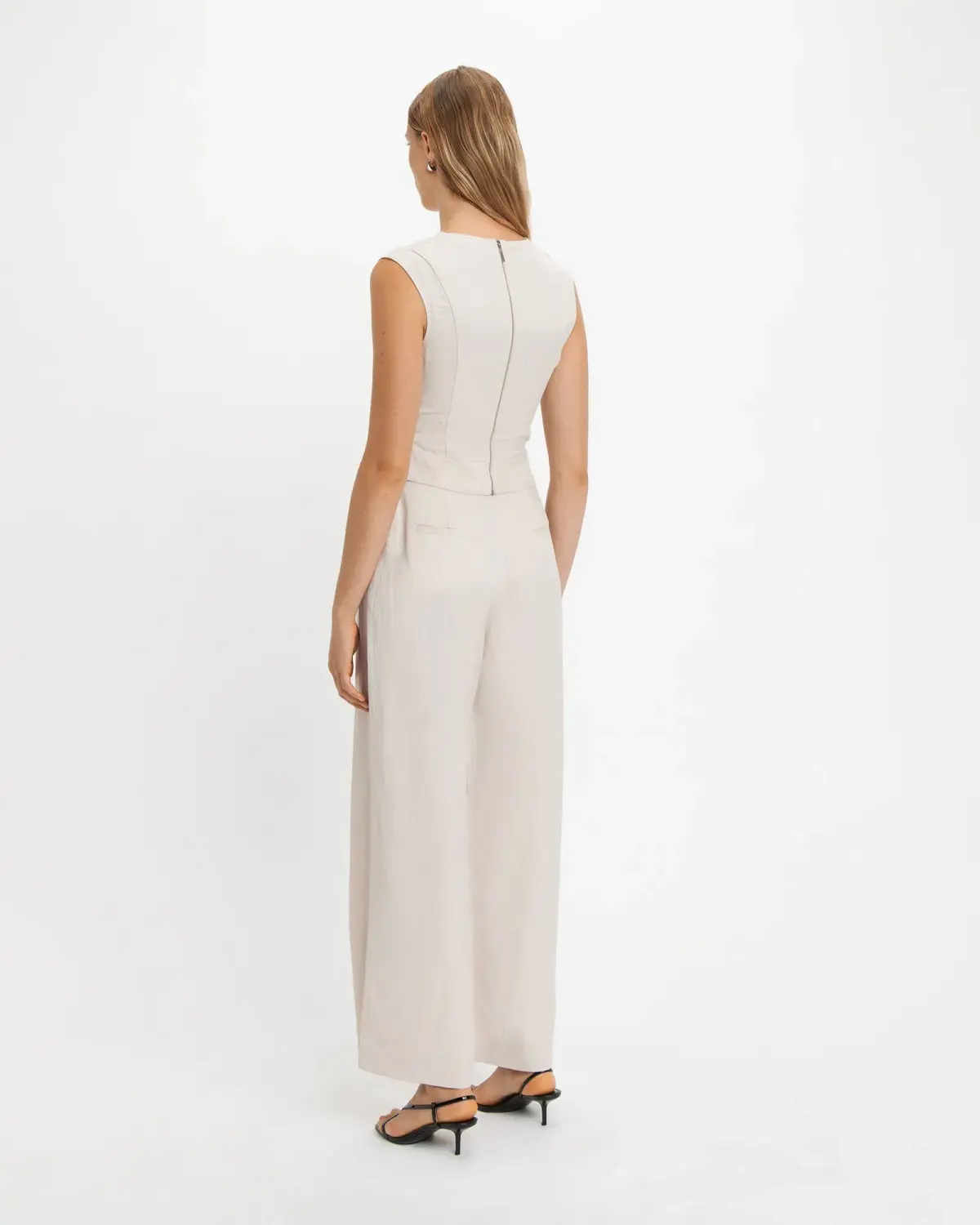 Cue Zip Front Wide Leg Pant Stone Size AU 12 - Image 2