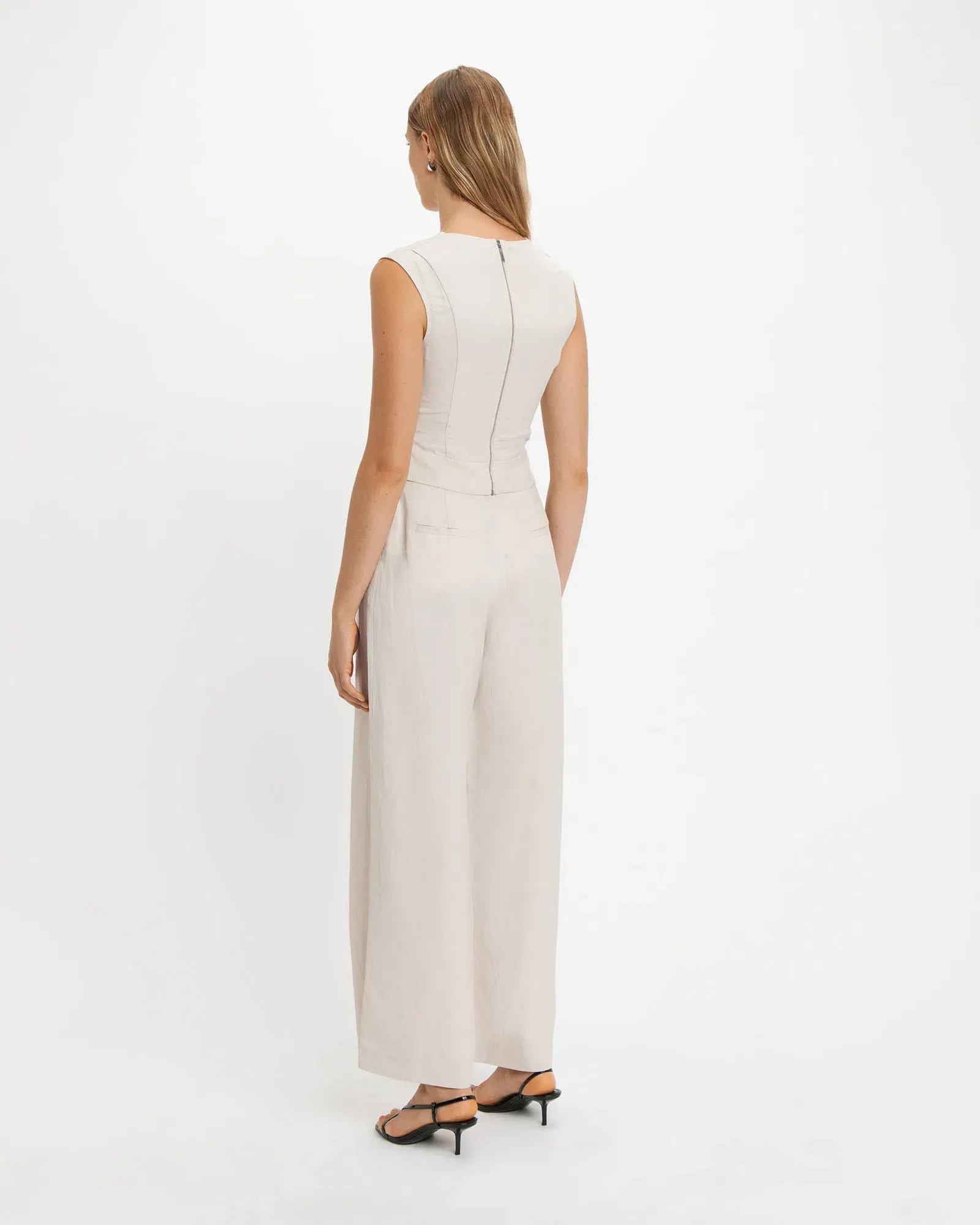 Cue Zip Front Wide Leg Pant Stone Size AU 12 - Image 2
