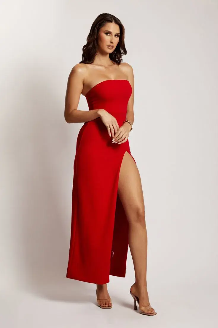 Meshki Rachel Maxi Split Front Dress Red Size L/Au 12 - Image 1