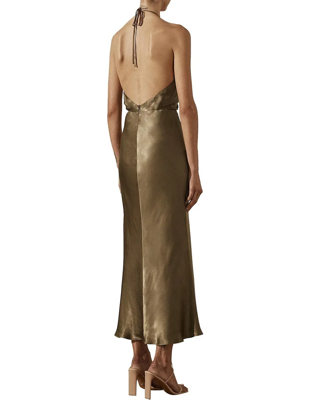 Shona Joy Gala Halter Ruched Midi Dress Green Size 10 - Image 2