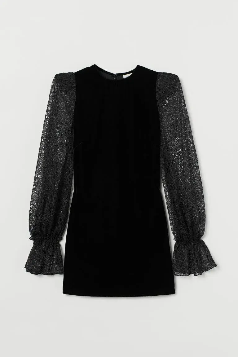 The Vampire's Wife x H&M Velvet Lace Sleeve  Dress Black Size 10  - Image 3