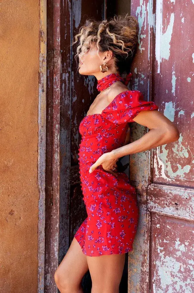 Rat & Boa Bambi Dress Red/Floral Size M/Au 10 - Image 2