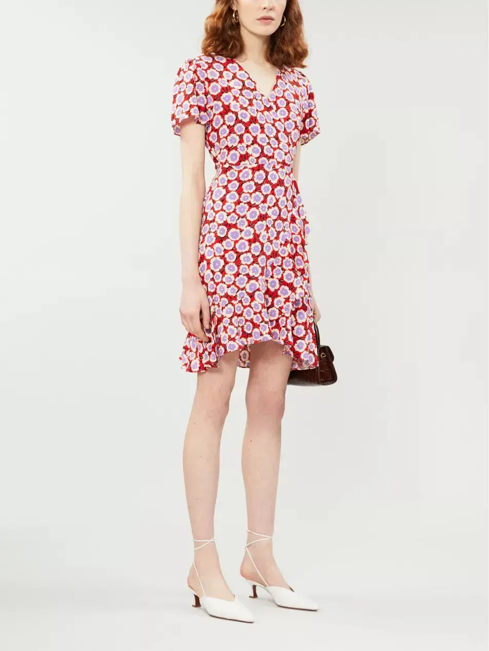 Diane Von Furstenberg Estrella Wrap Dress Red Floral Size 8  - Image 1