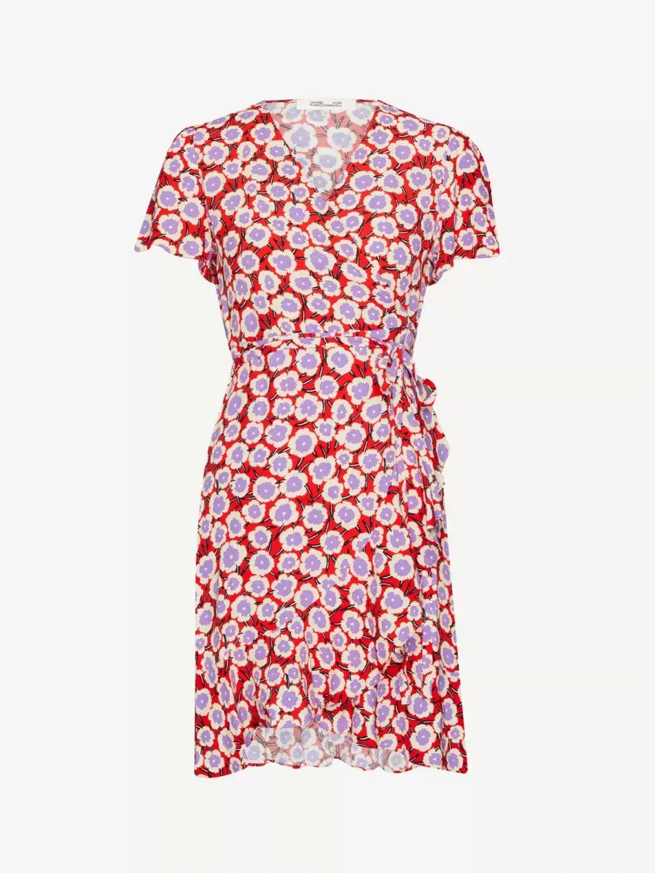 Diane Von Furstenberg Estrella Wrap Dress Red Floral Size 8  - Image 2