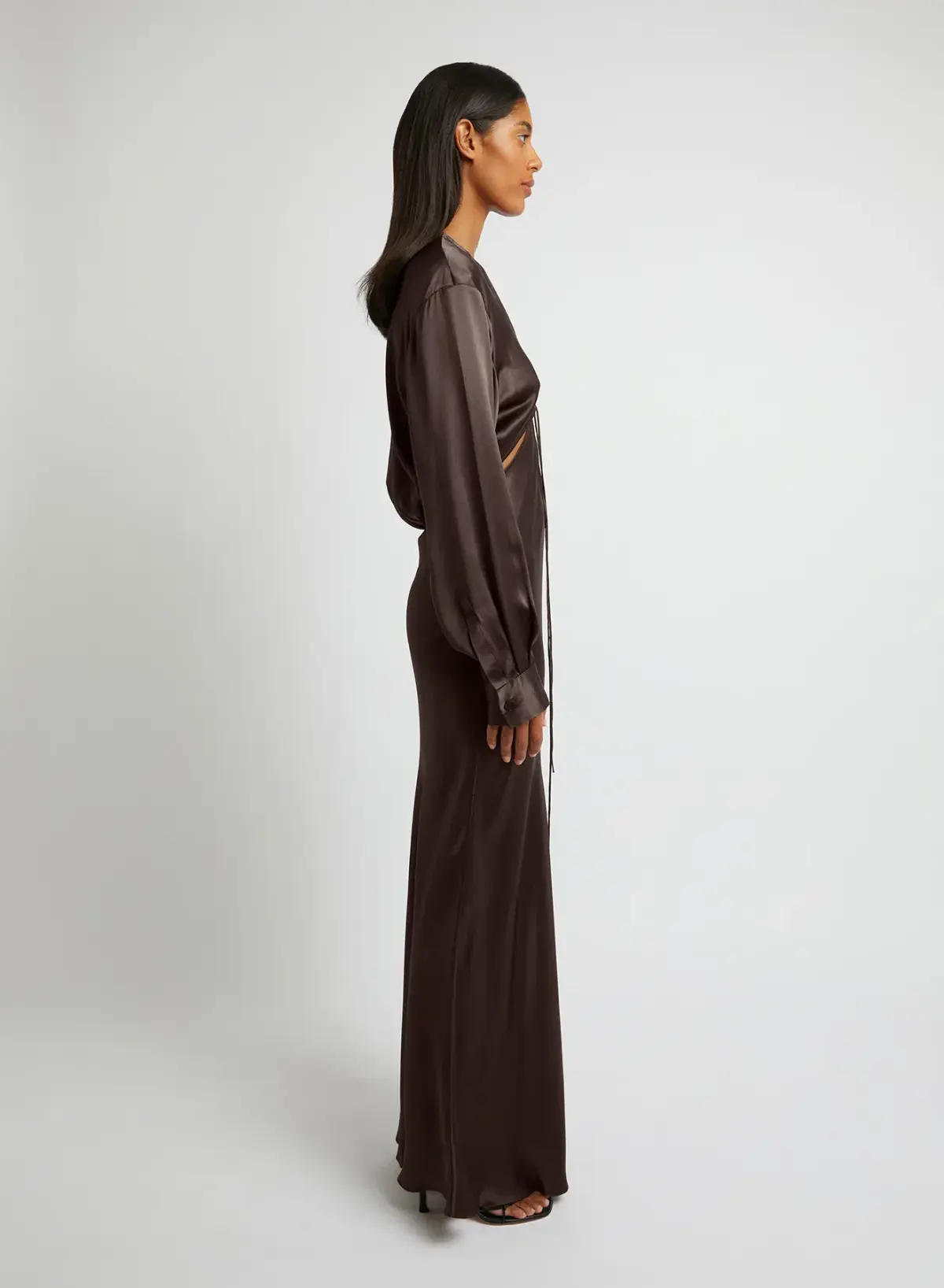 Christopher Esber Triquetra Front Tie Shirt Dress in Cocoa Size AU 8 - Image 3