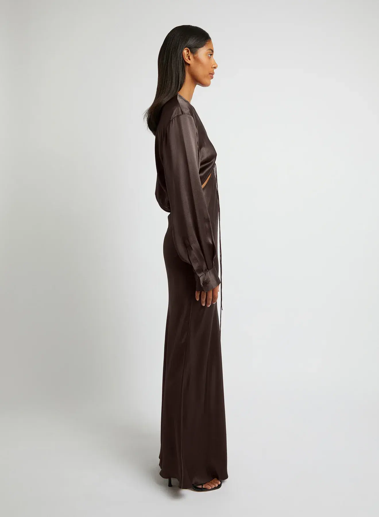 Christopher Esber Triquetra Front Tie Shirt Dress in Cocoa Size AU 8 - Image 3