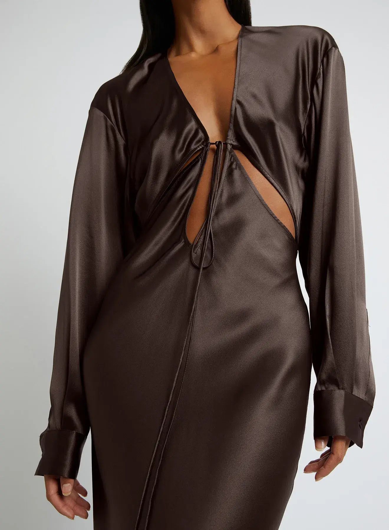 Christopher Esber Triquetra Front Tie Shirt Dress in Cocoa Size AU 8 - Image 2