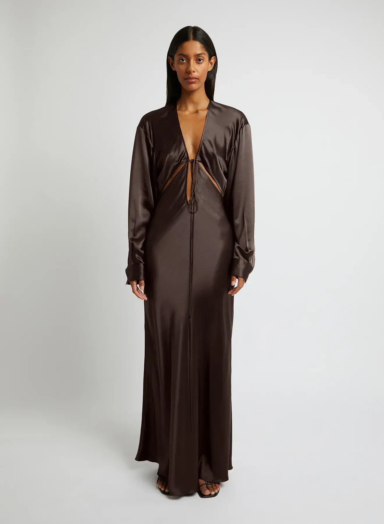 Christopher Esber Triquetra Front Tie Shirt Dress in Cocoa Size AU 8 - Image 1