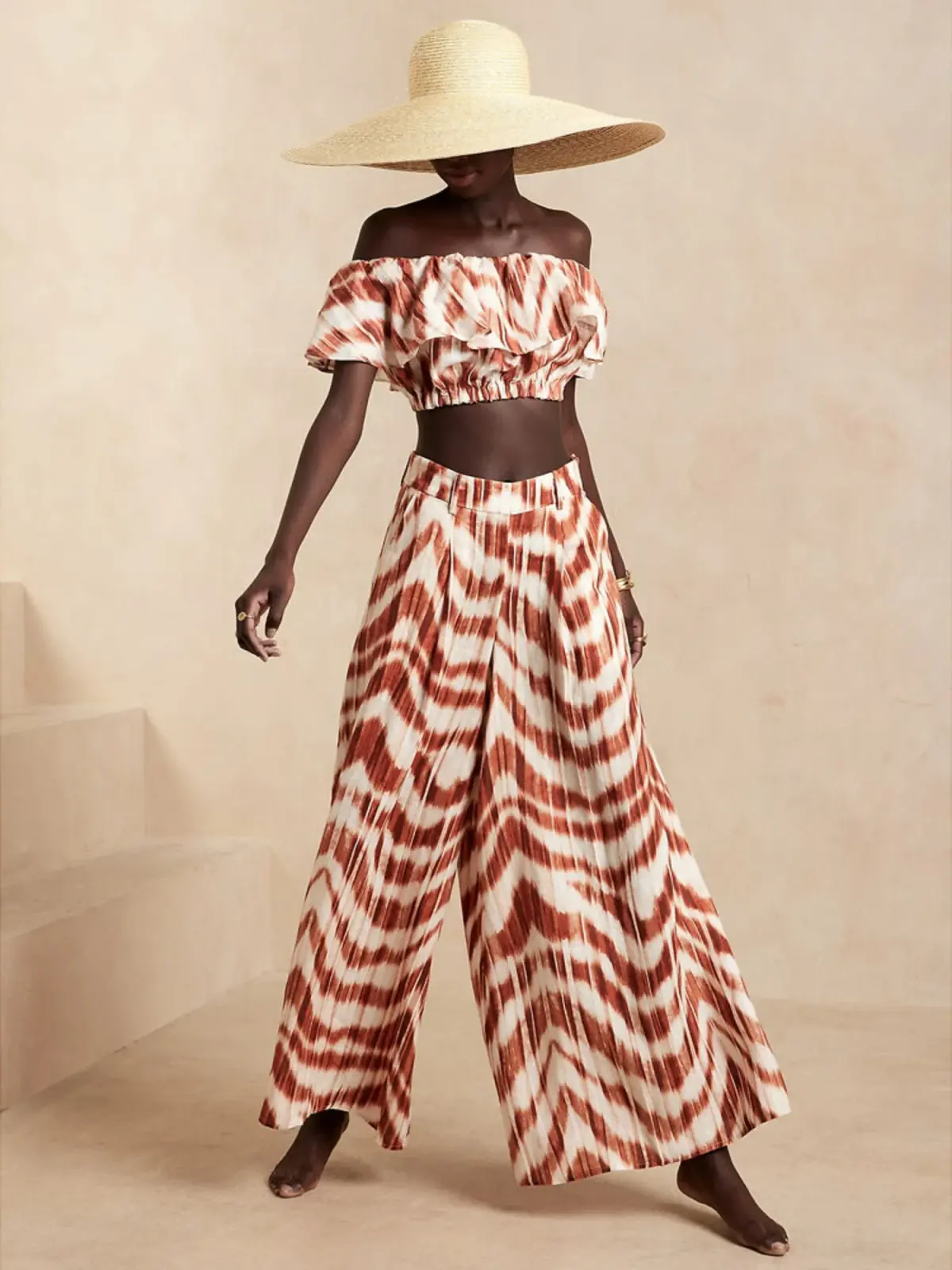 Banana Republic Meridian Linen Top and Pant Set Zebra Print Size AU 10  - Image 1