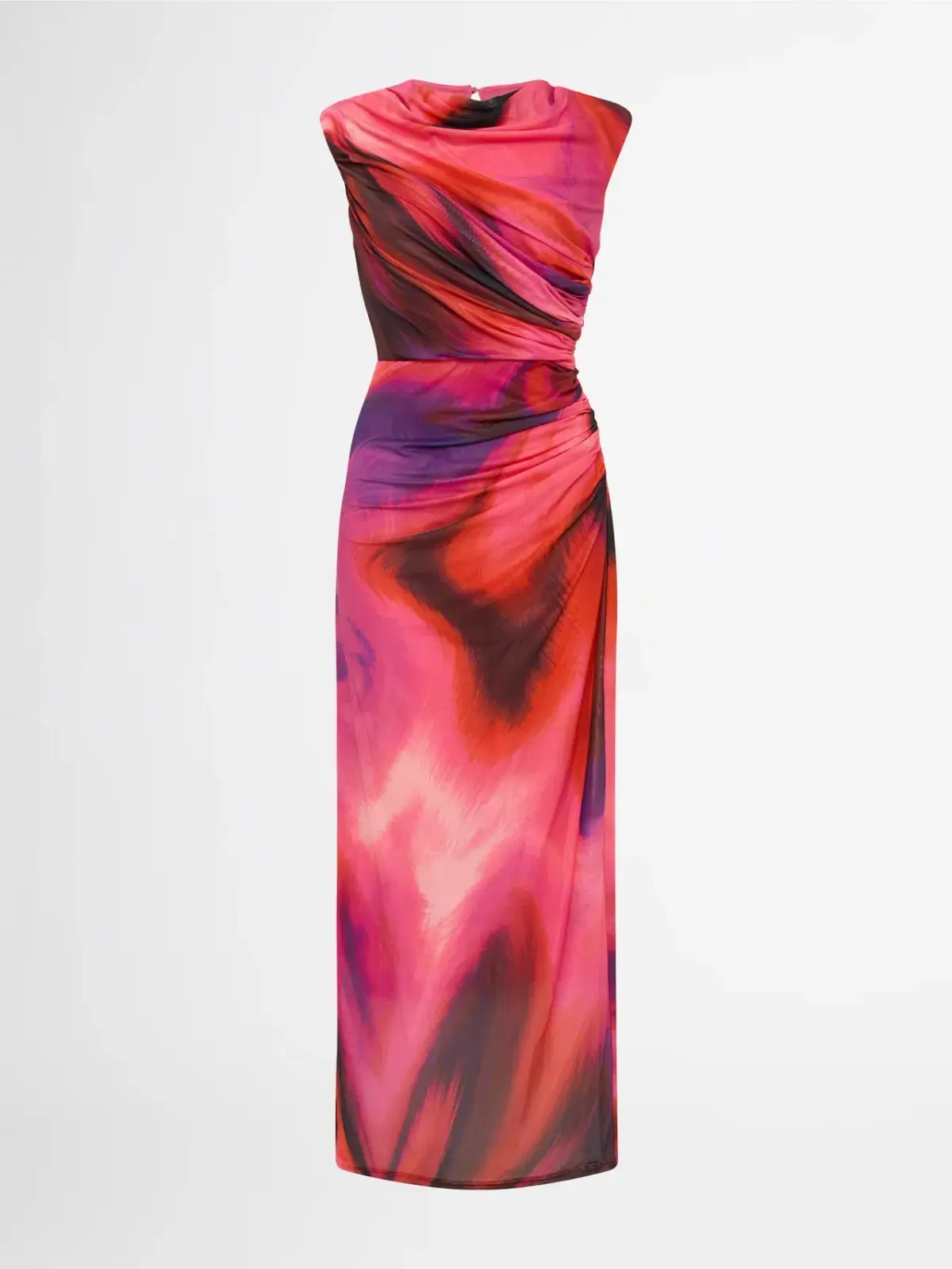Sheike Tornado Mesh Maxi Dress Red and Pink Watercolour Print 12 - Image 3