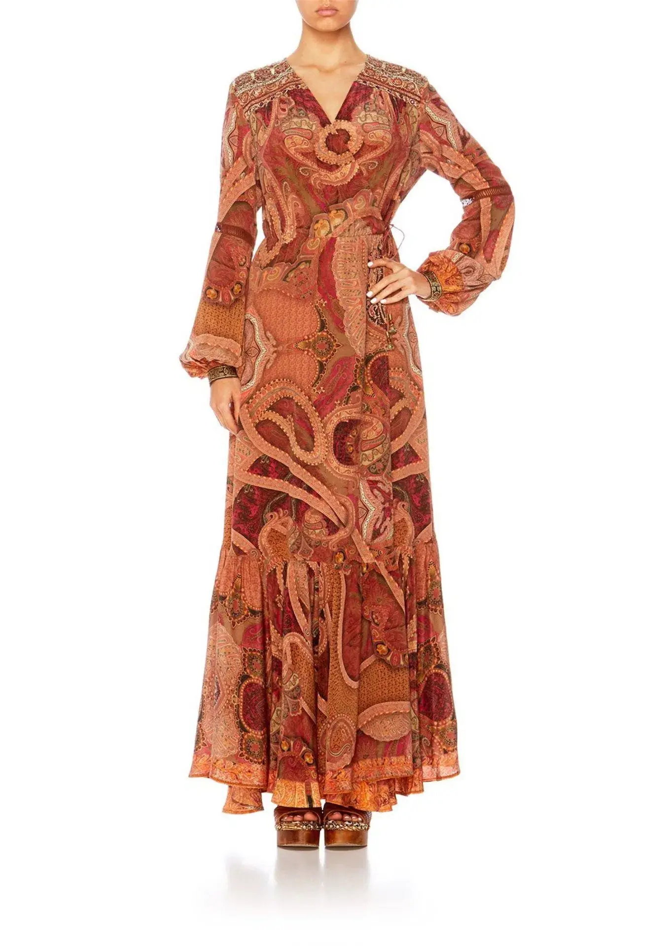 Camilla Quilted Yoke Wrap Dress Family Gathering Print Size 8 - Image 1