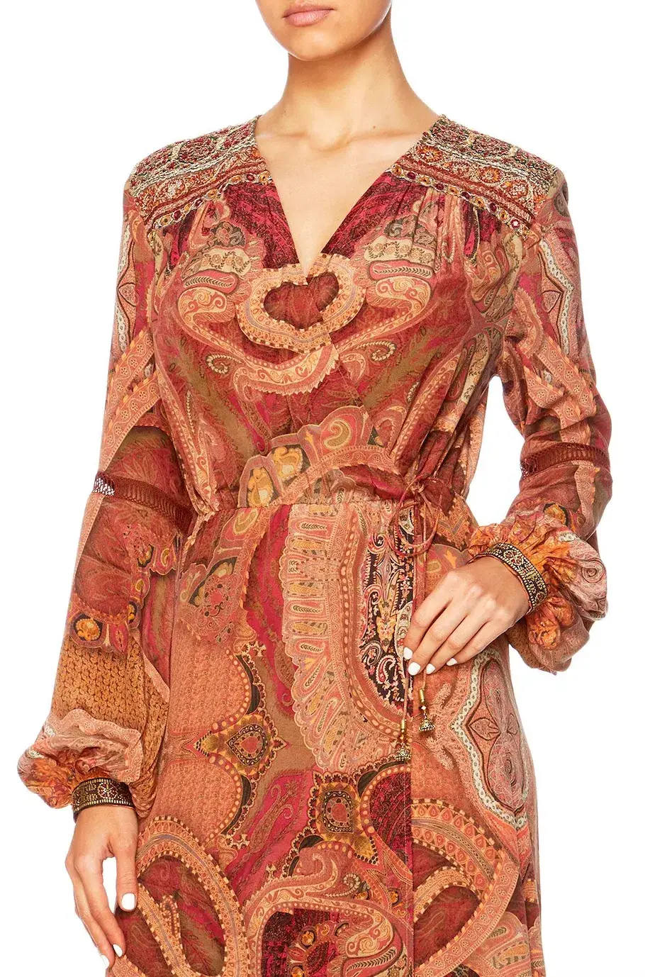 Camilla Quilted Yoke Wrap Dress Family Gathering Print Size 8 - Image 2