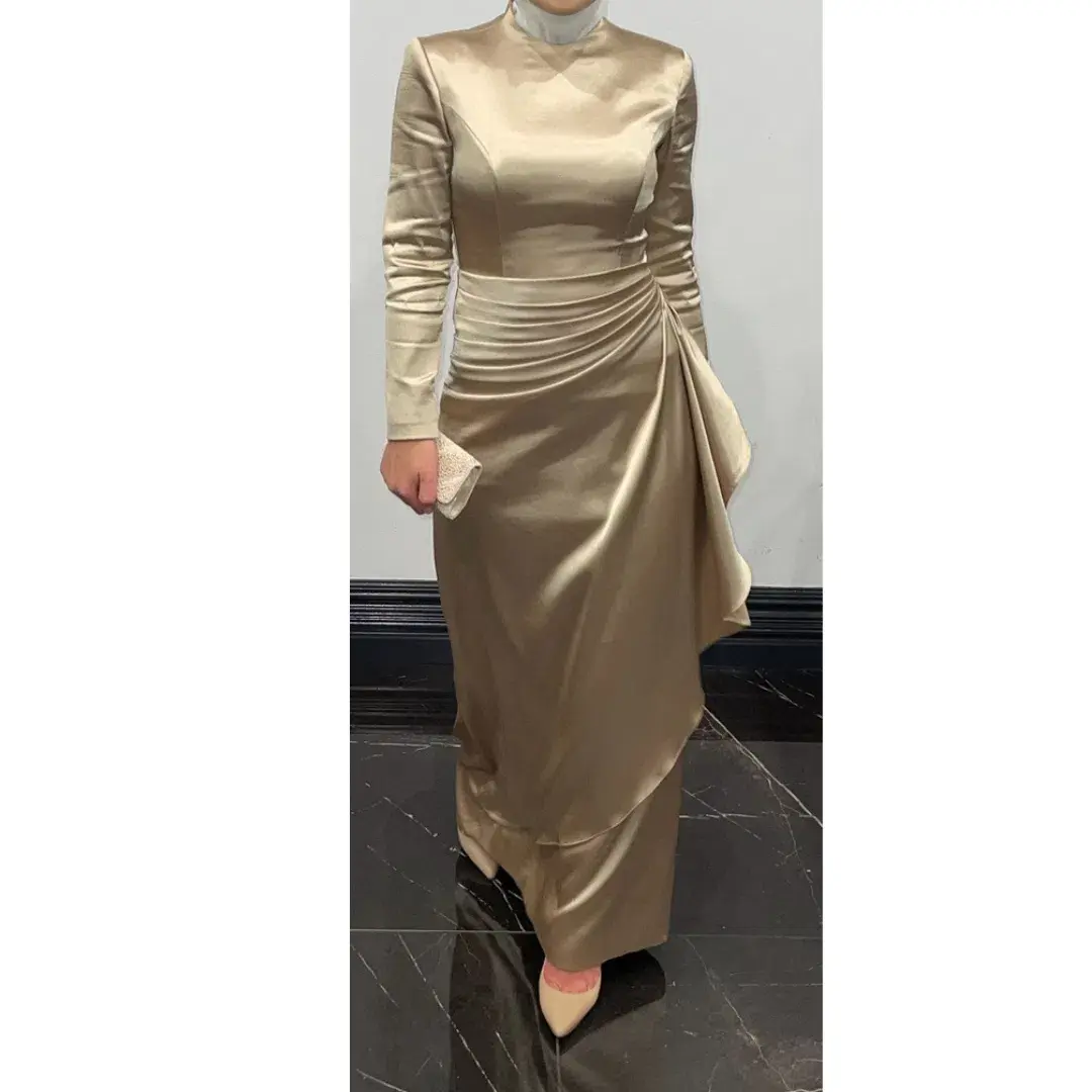 Jafrie By R Satin Long Sleeve Dress Gold Size 8 - Image 4
