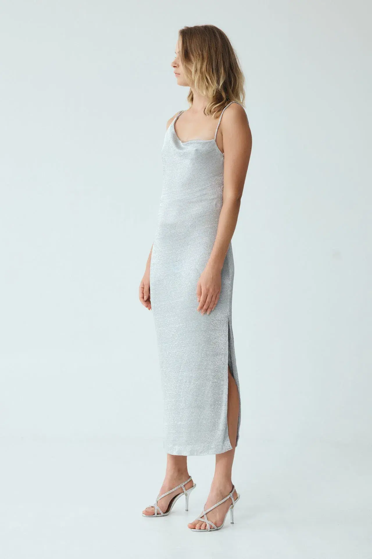 Third Form Heavy Metal Knit Cowl Slip Dress in Silver Size XS / AU 6 - Image 2
