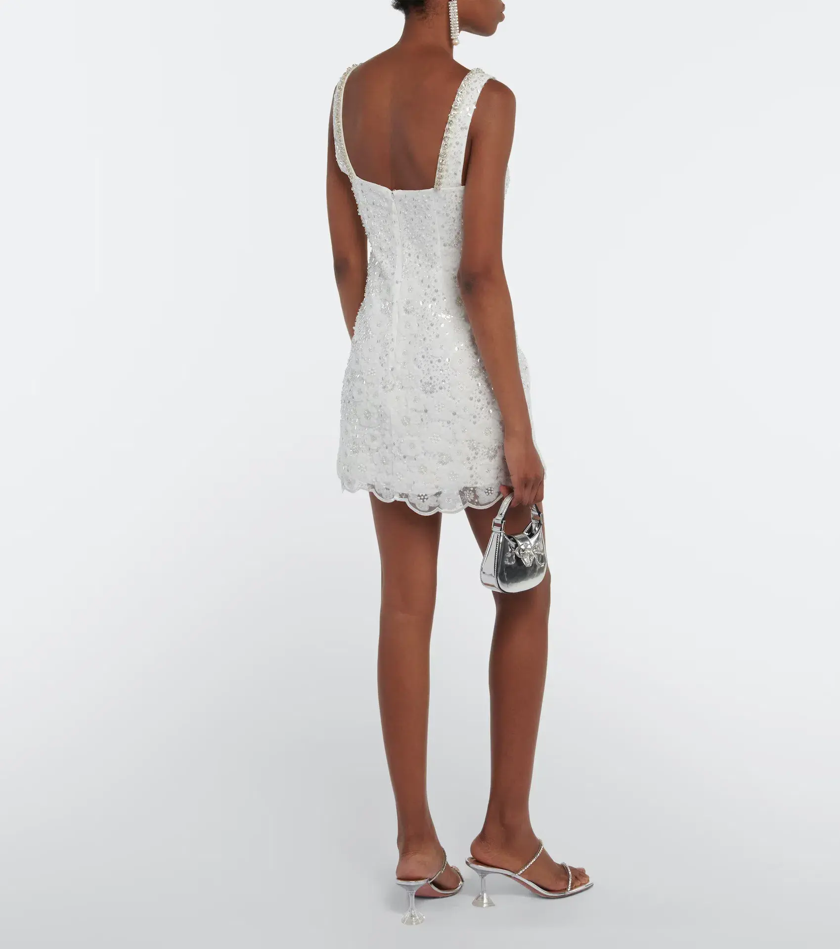 Self Portrait Crystal Embellished Mini Dress White Size 8 - Image 3