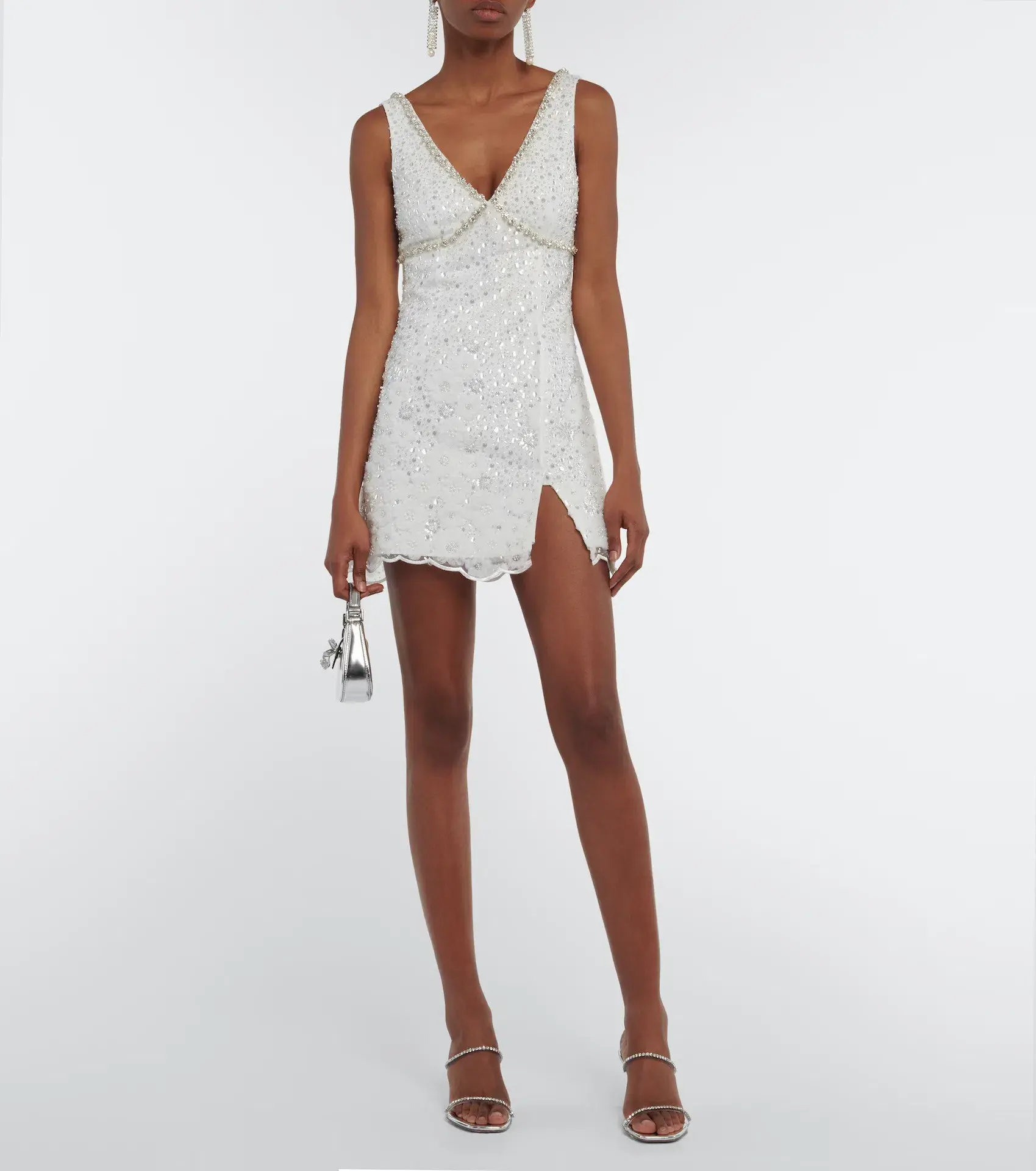 Self Portrait Crystal Embellished Mini Dress White Size 8 - Image 1