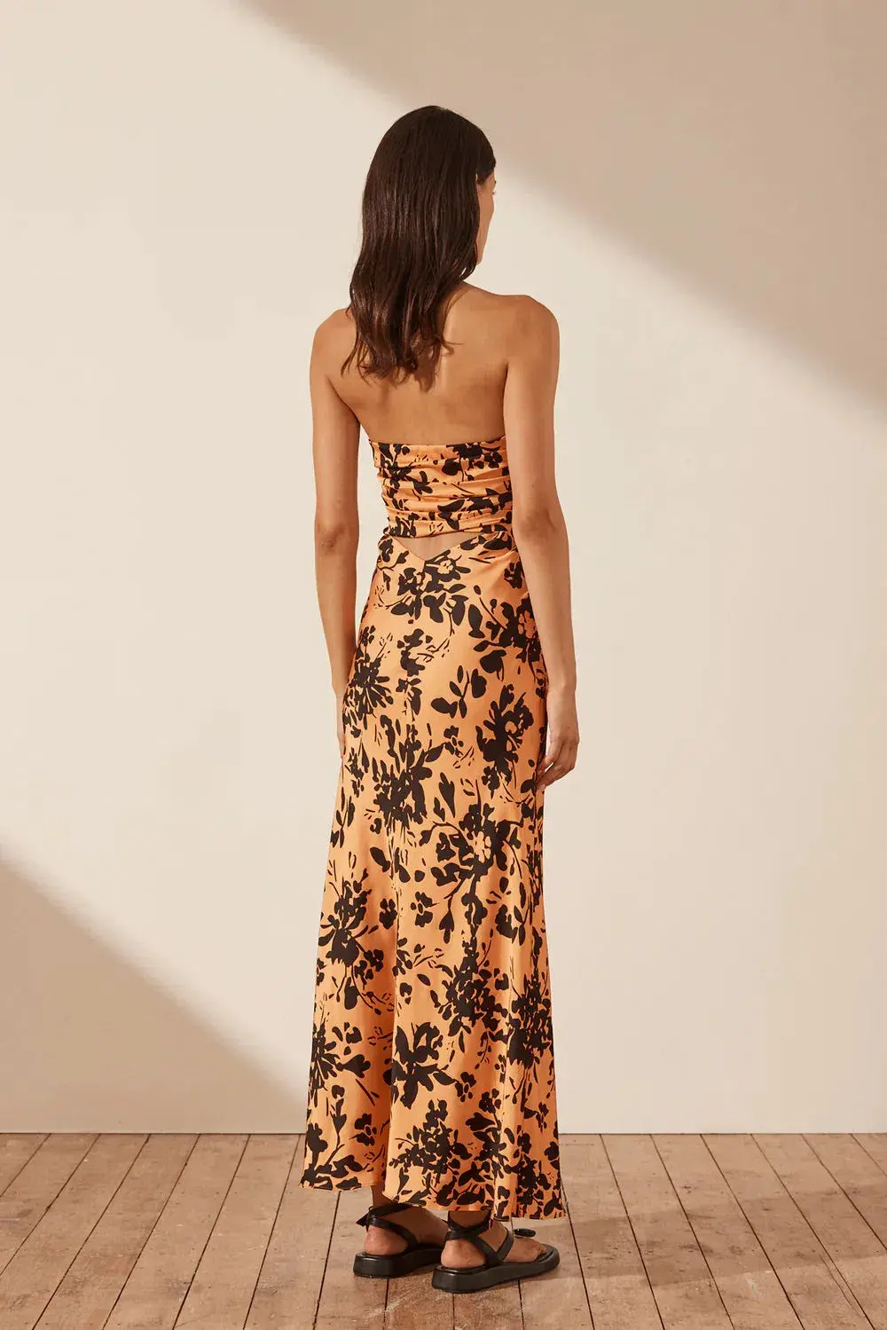 Shona Joy Solare Strapless Cut Out Ruched Midi Dress Floral Size 6 - Image 3