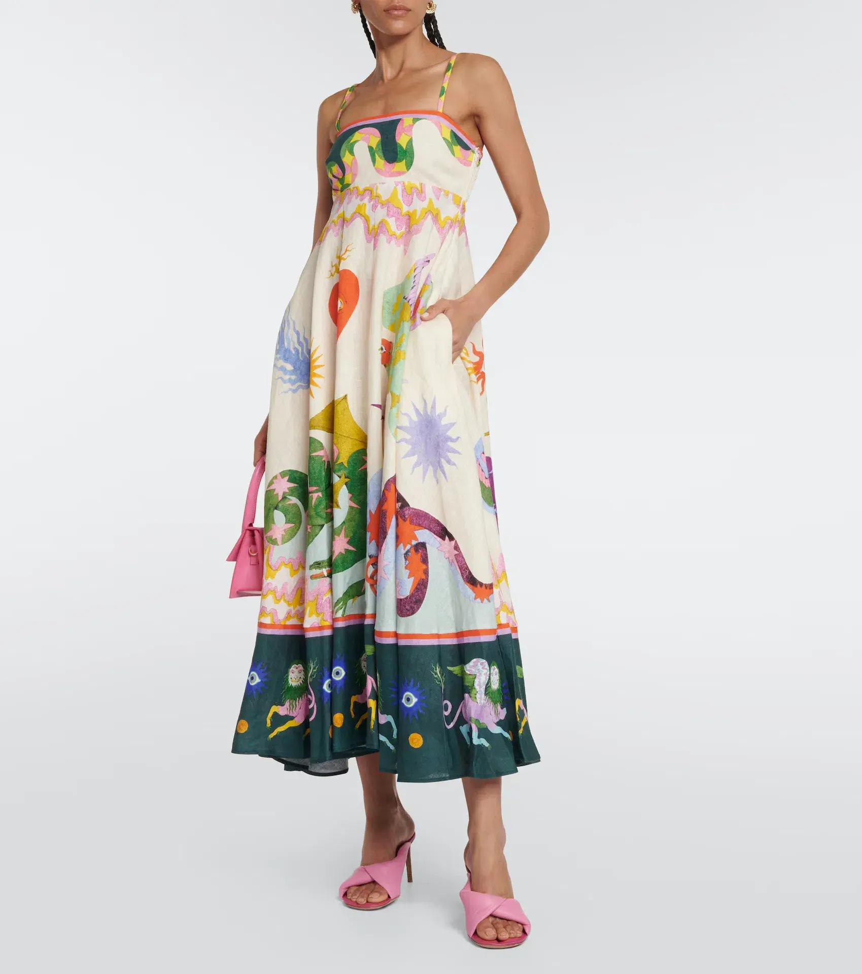 Alémais Seeker Printed Linen Midi Dess Multi Size 8 - Image 1