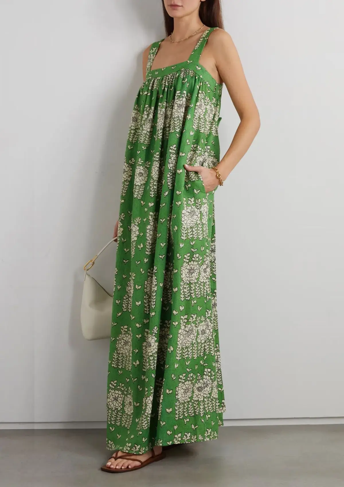 Oroton Posie Linen Maxi Dress Green Floral Size 8 - Image 1
