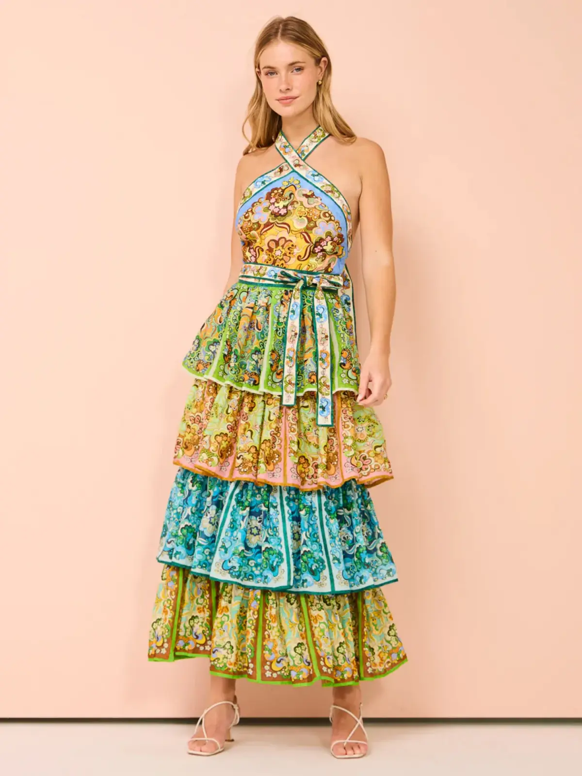 Alemais Dreamer Halter Tier Dress in Multi Size AU 8 - Image 1