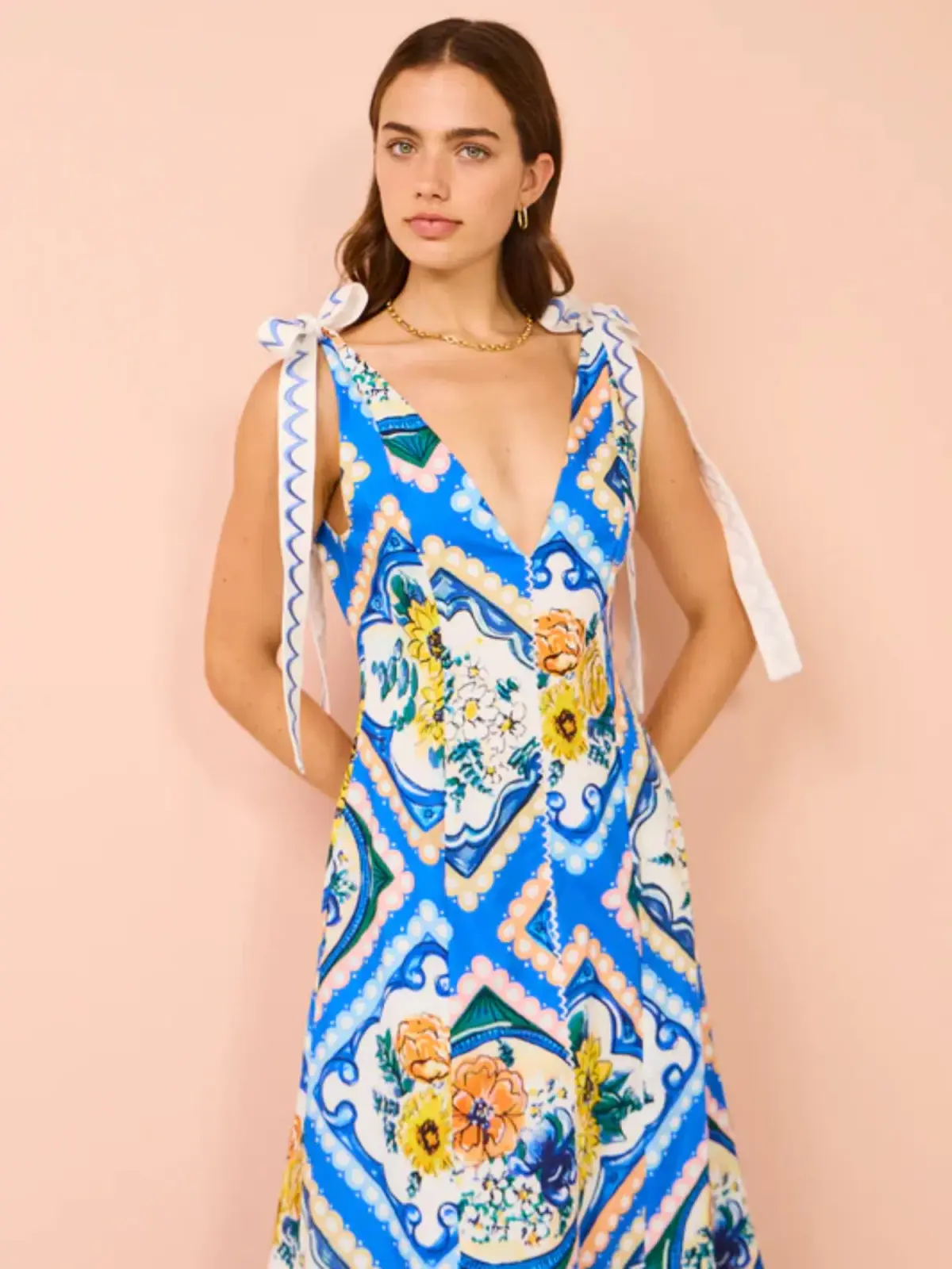 By Nicola Adoncia Tie Shoulder Maxi Dress in Azure Floral Size AU 14 - Image 2