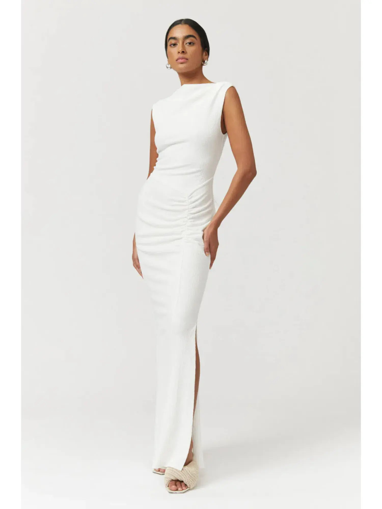 Suboo Jacqui Rouched Front Midi Dress White Size AU 6 - Image 1