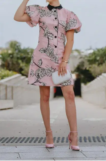 Leo Lin Pina Short Dress Printed Linen Mini Dress Pink Size AU 10 - Image 5