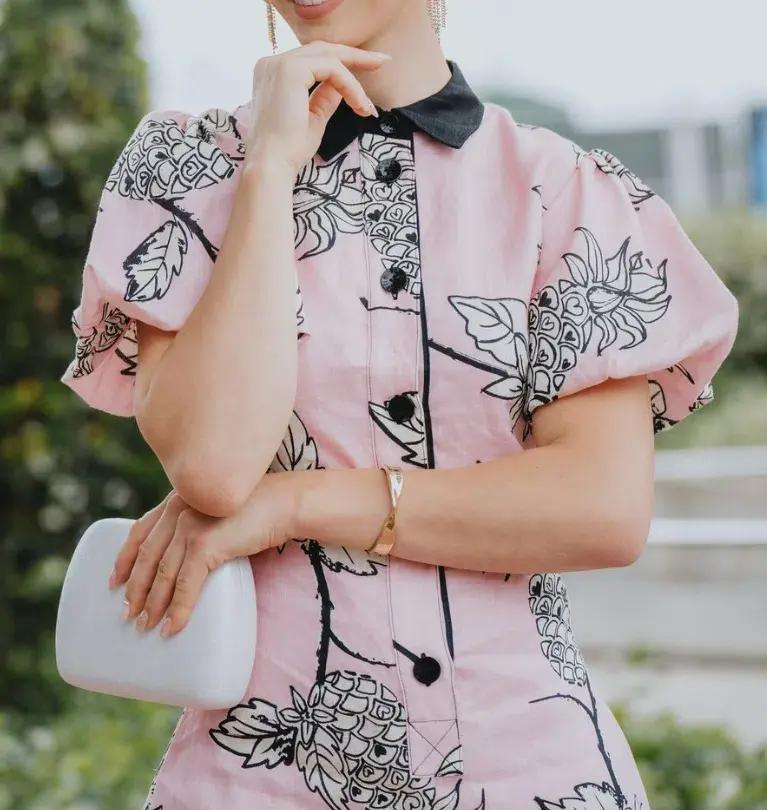 Leo Lin Pina Short Dress Printed Linen Mini Dress Pink Size AU 10 - Image 4