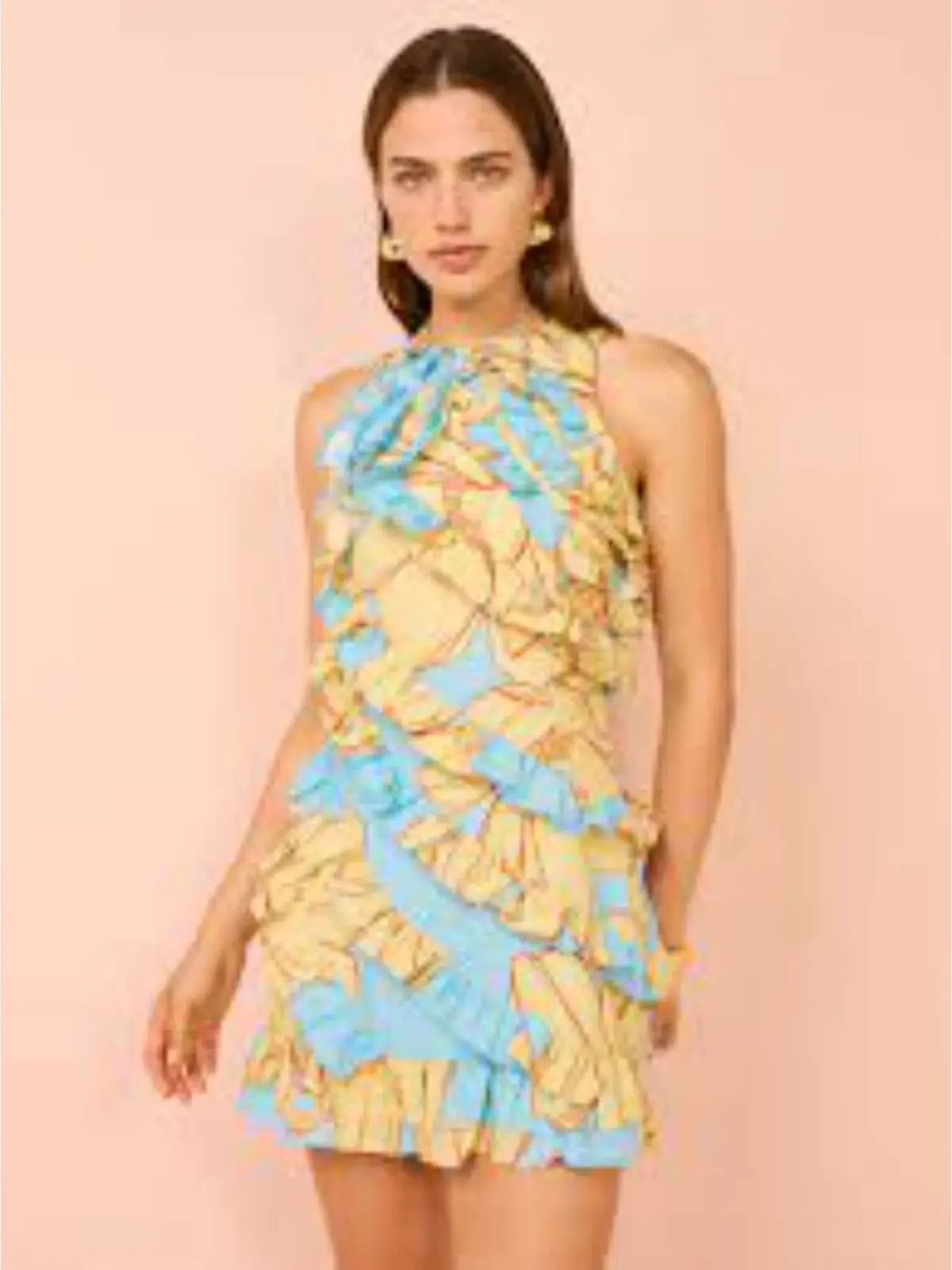Issy Multi Frill Mini Dress In Summer Print Size AU 8 - Image 3
