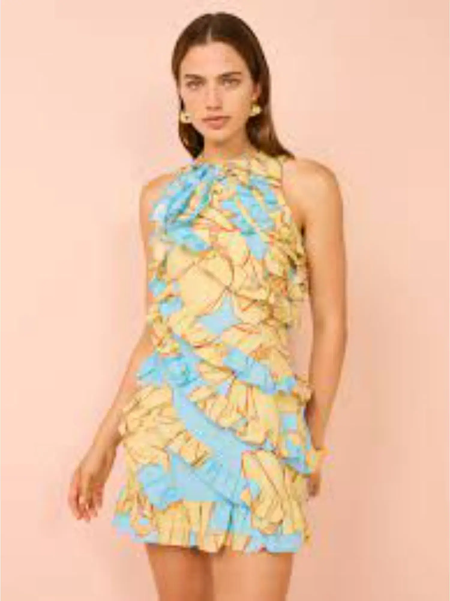 Issy Multi Frill Mini Dress In Summer Print Size AU 8 - Image 3