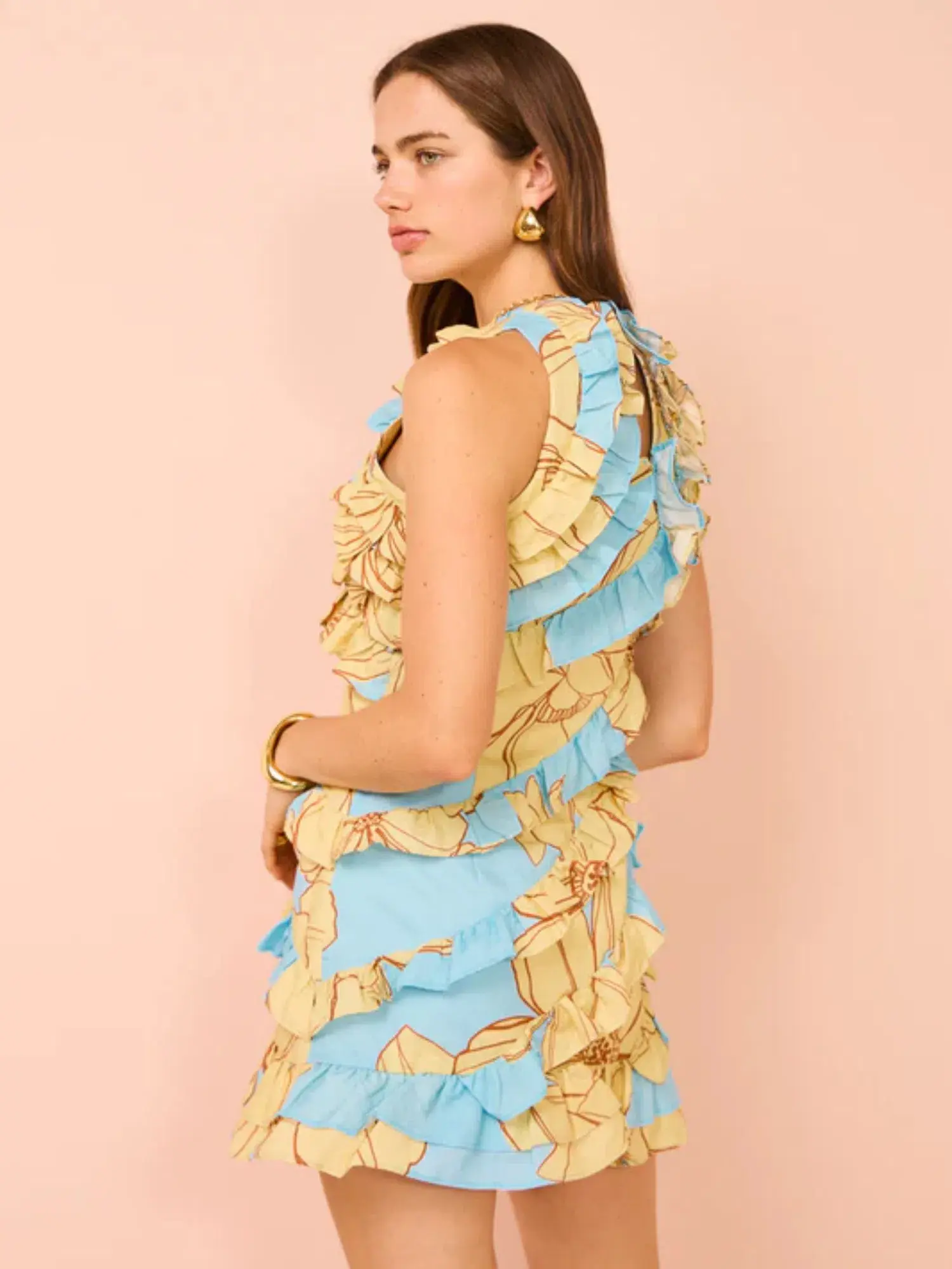Issy Multi Frill Mini Dress In Summer Print Size AU 8 - Image 4