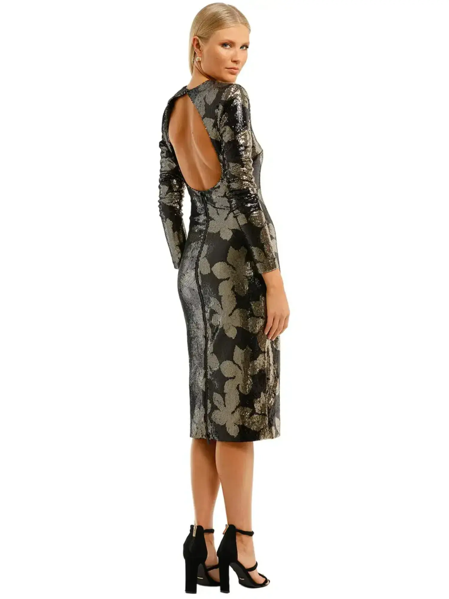 Rebecca Vallance Lepore Longsleeve Midi Dress in Gold Size AU 14 - Image 2