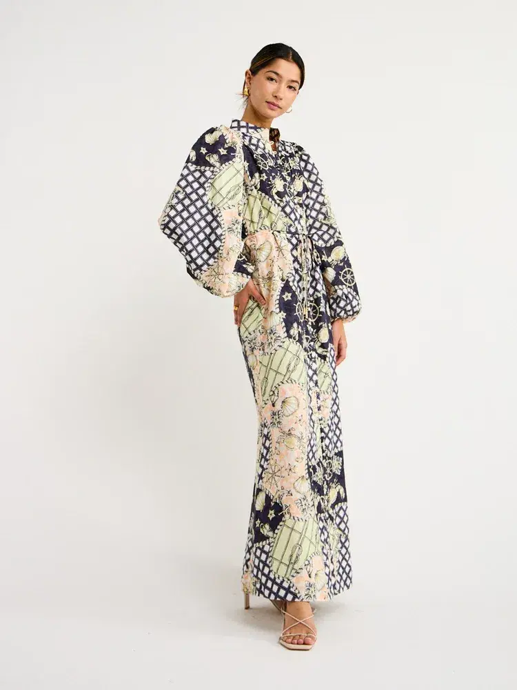 By Nicola Sail Maxi Billow Sleeve Dress in Geo/Nautical Size AU 8 - Image 3