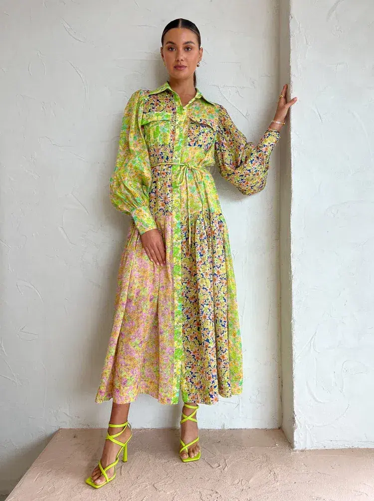Alemais Daisy Patchwork Shirtdress In Multi Size AU 8 - Image 1