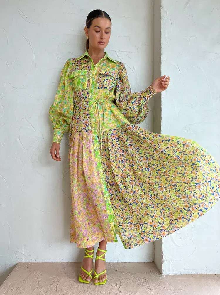 Alemais Daisy Patchwork Shirtdress In Multi Size AU 8 - Image 2