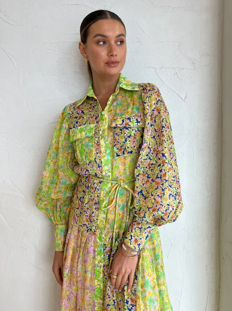 Alemais Daisy Patchwork Shirtdress In Multi Size AU 8 - Image 3