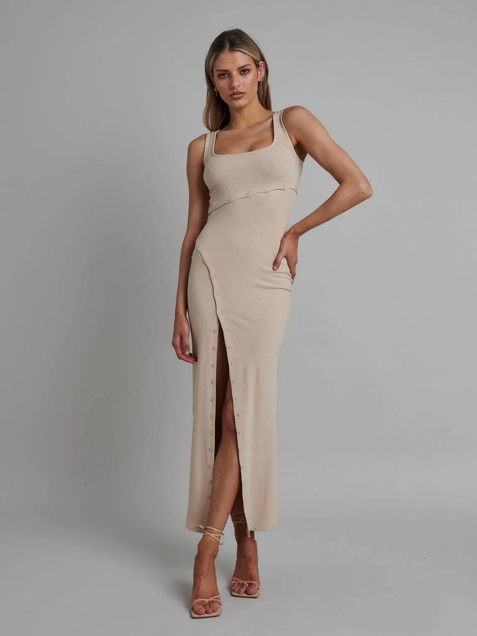 Bayse Brand Crys Singlet Midi Dress Beige Size 10 - Image 1