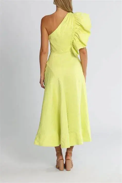Aje Bonjour Asymmetric Midi Dress Lime Green Size 8 - Image 3