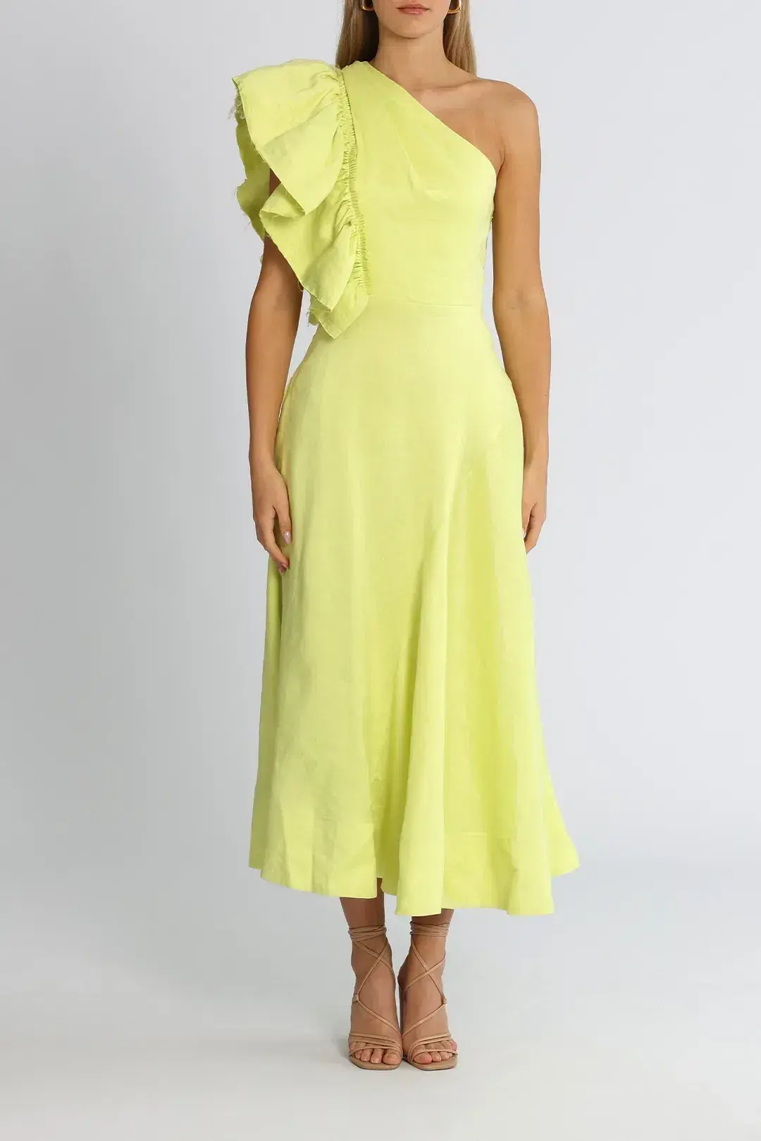 Aje Bonjour Asymmetric Midi Dress Lime Green Size 8 - Image 2