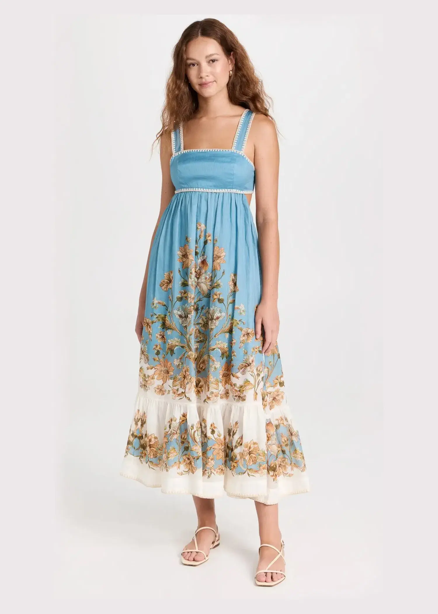 Zimmermann Chintz Tiered Midi Dress Blue Daisy Floral Size 1/ AU 10  - Image 1