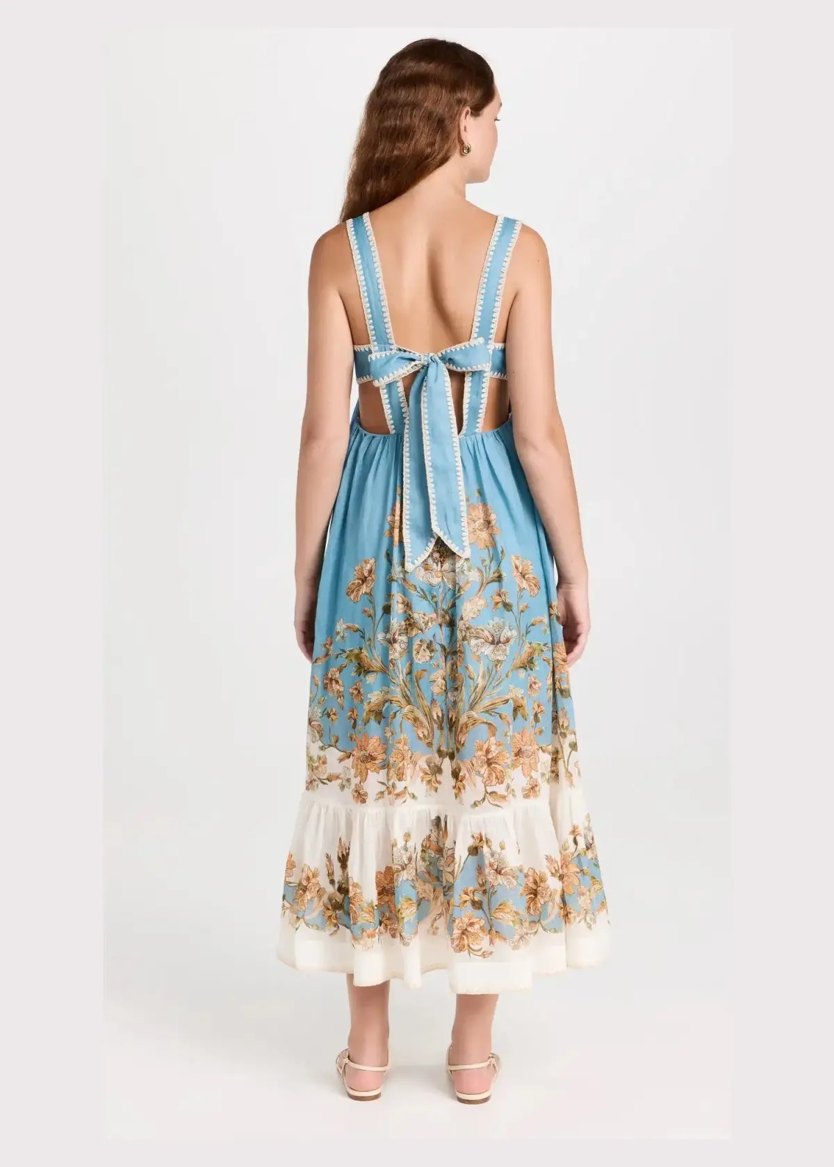Zimmermann Chintz Tiered Midi Dress Blue Daisy Floral Size 1/ AU 10  - Image 3