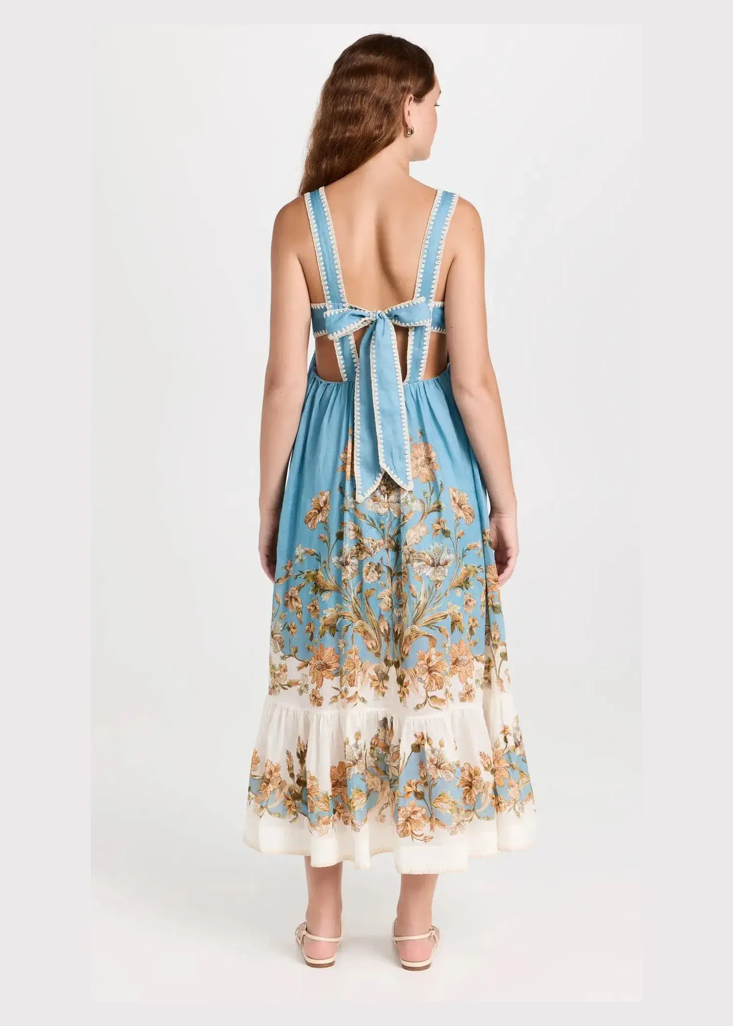 Zimmermann Chintz Tiered Midi Dress Blue Daisy Floral Size 1/ AU 10  - Image 3