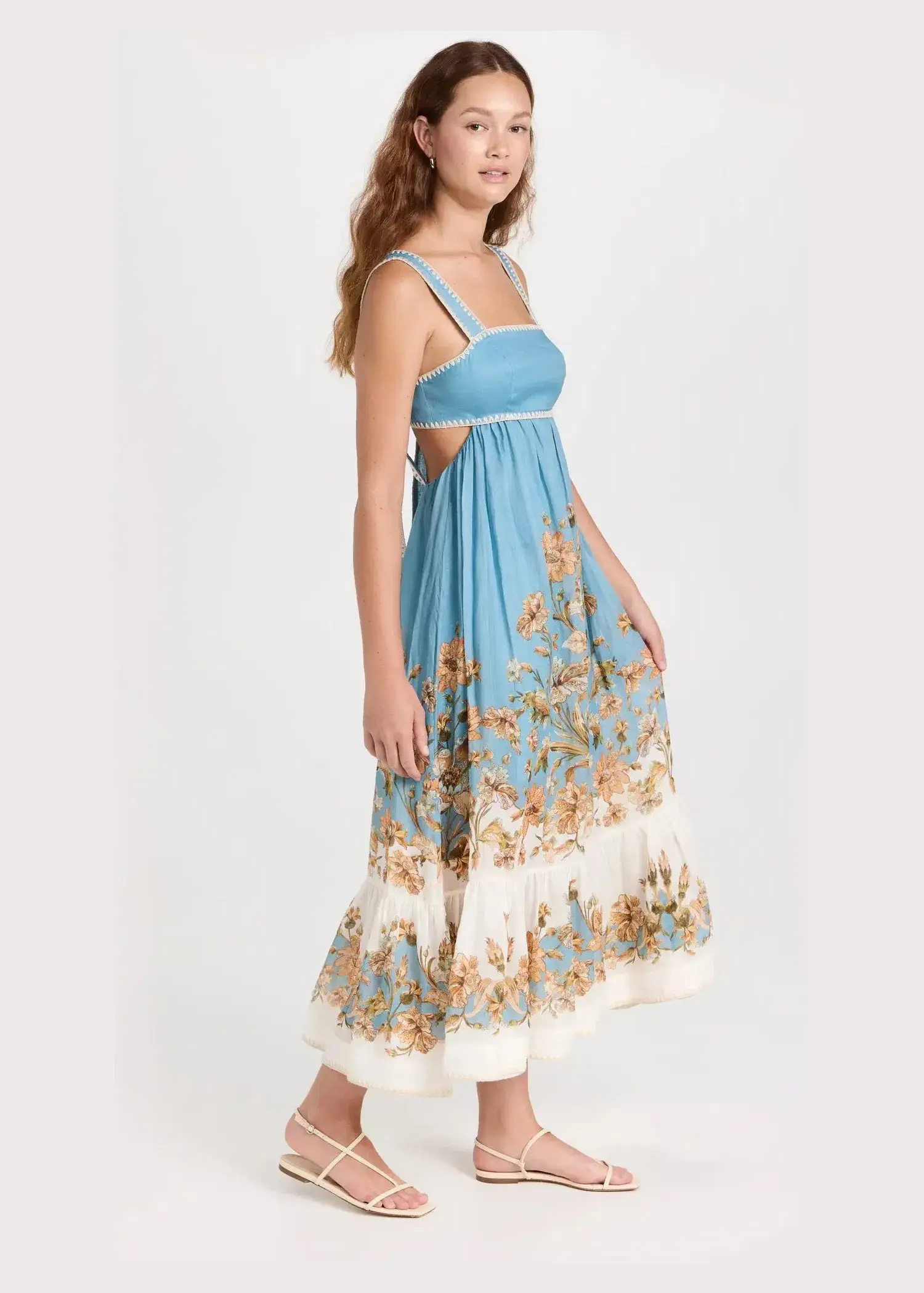 Zimmermann Chintz Tiered Midi Dress Blue Daisy Floral Size 1/ AU 10  - Image 2