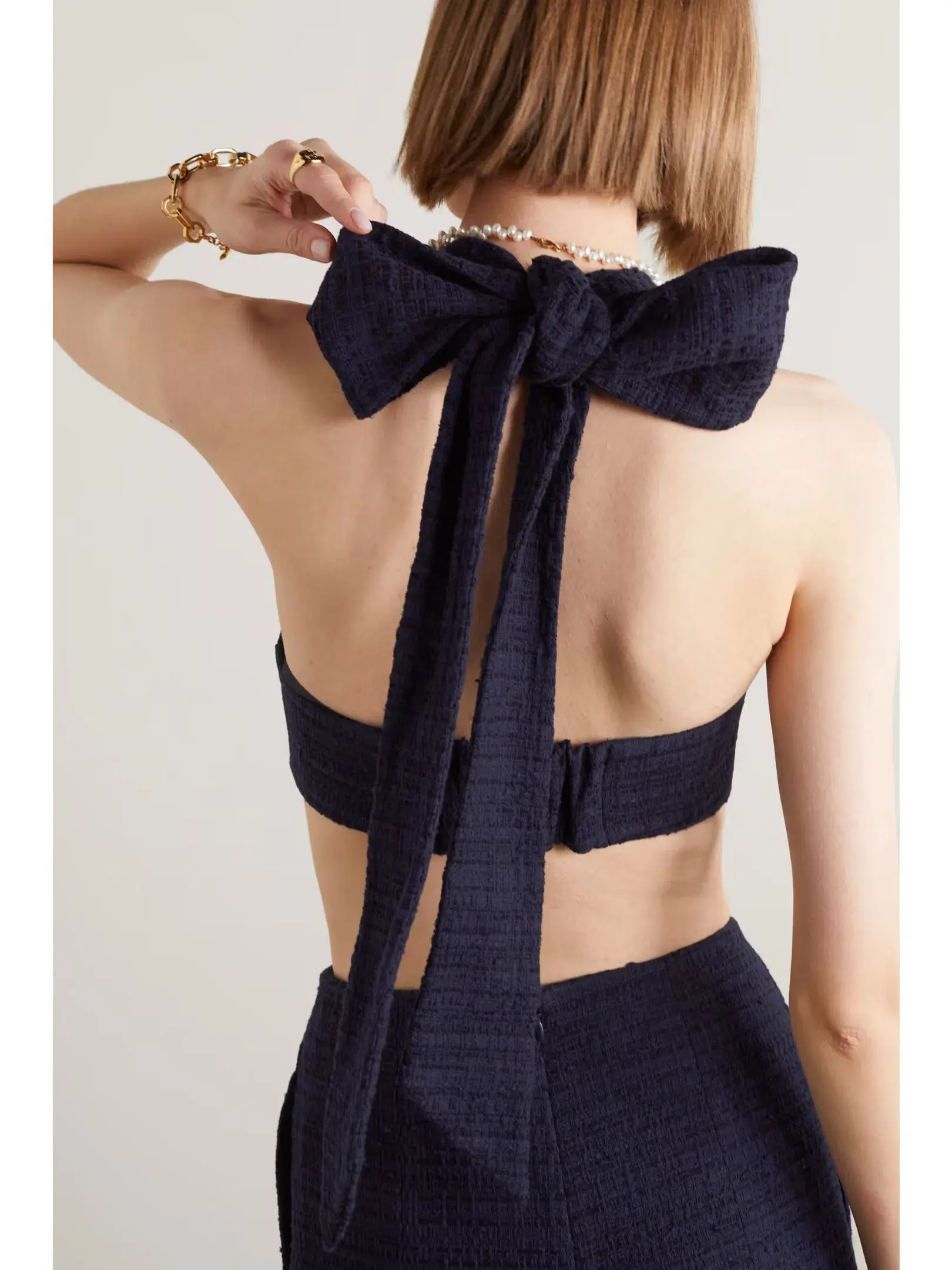 Zimmermann Runway Halter Neck Bodice and High Tide Tweed Short Set in Navy Size 0 / AU 8 - Image 3