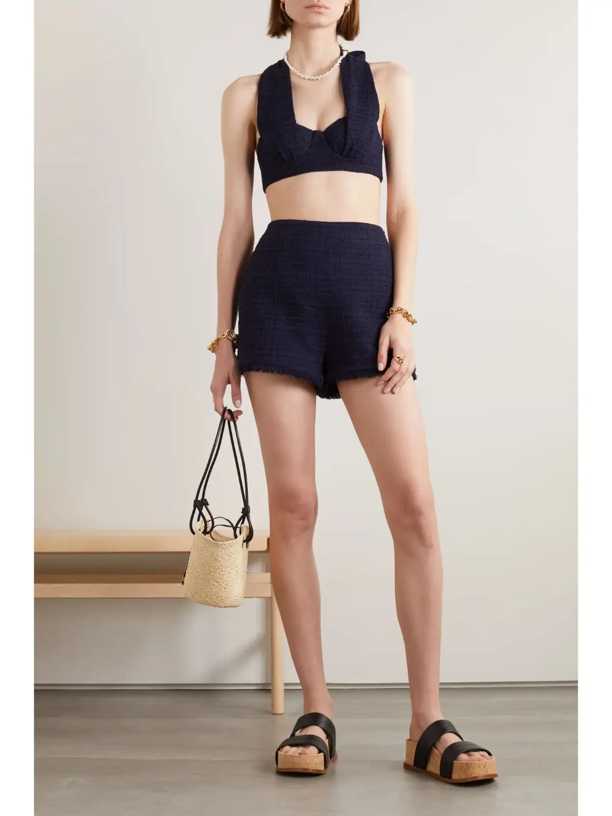 Zimmermann Runway Halter Neck Bodice and High Tide Tweed Short Set in Navy Size 0 / AU 8 - Image 2