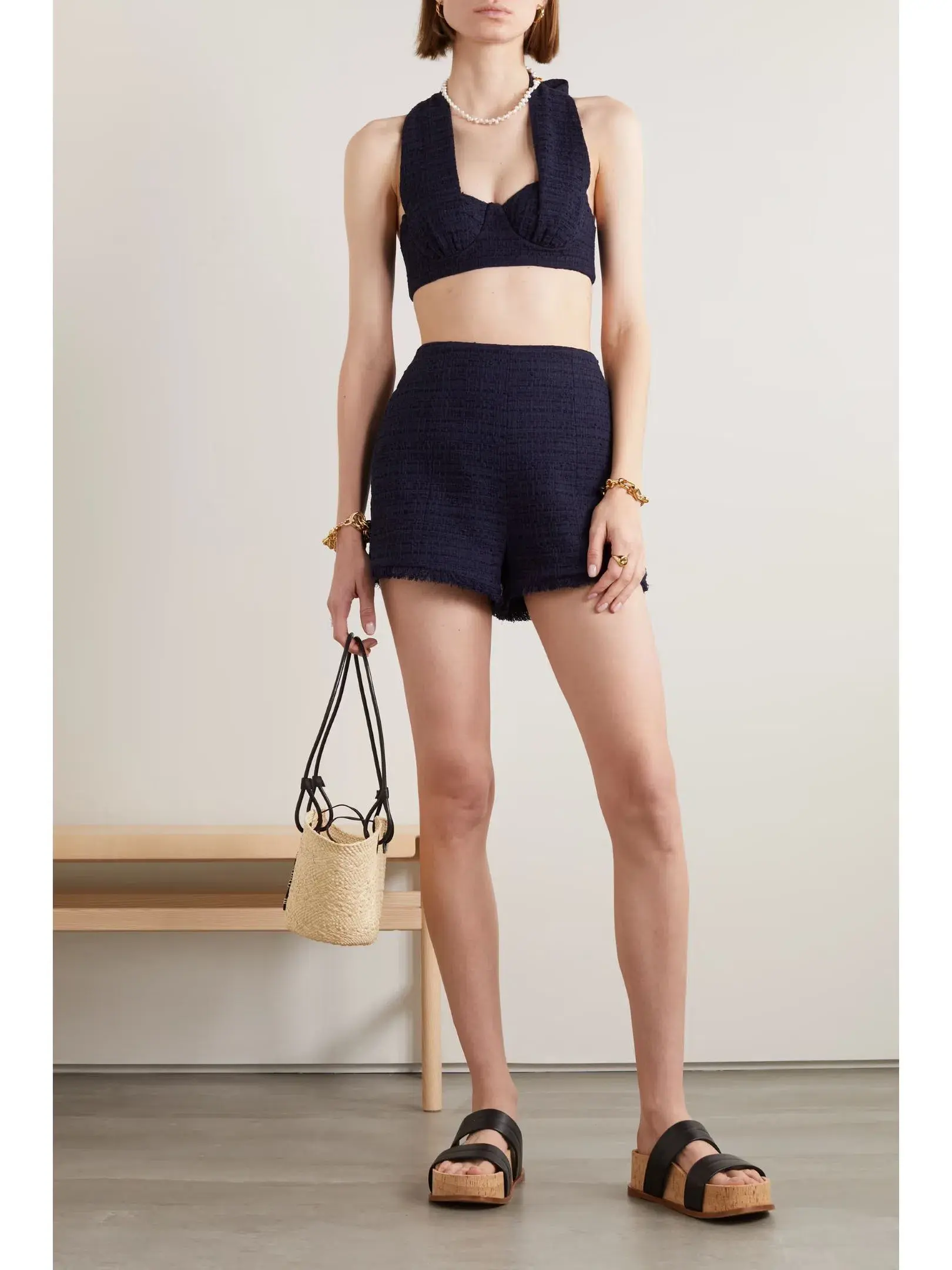 Zimmermann Runway Halter Neck Bodice and High Tide Tweed Short Set in Navy Size 0 / AU 8 - Image 2