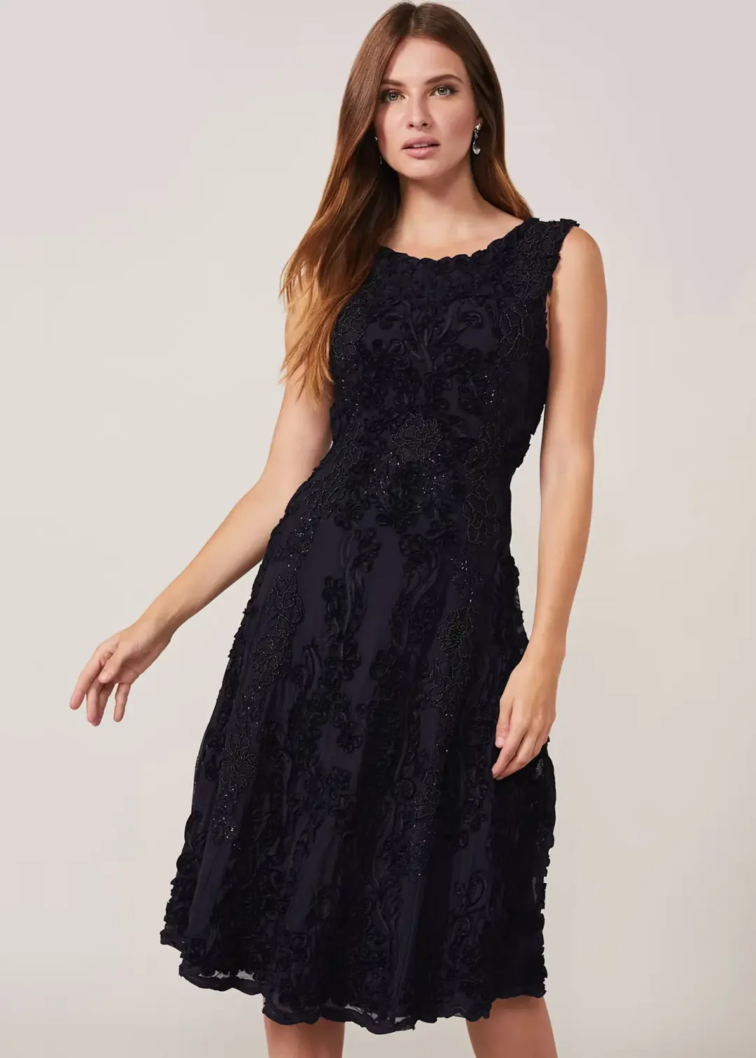 Phase Eight Penelope Tapework Lace Flared Dress Black Size 14 for rent on The Volte - main image