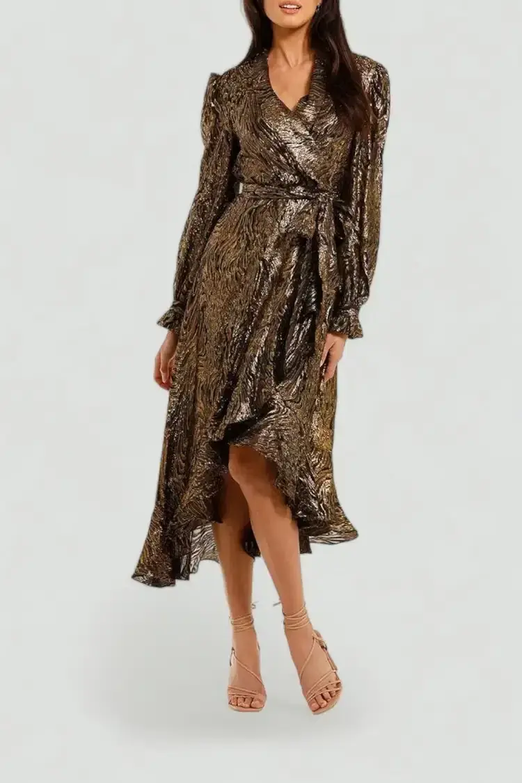 Rebecca Vallance Quixote Midi Dress in Gold Dark Size 16 - Image 1